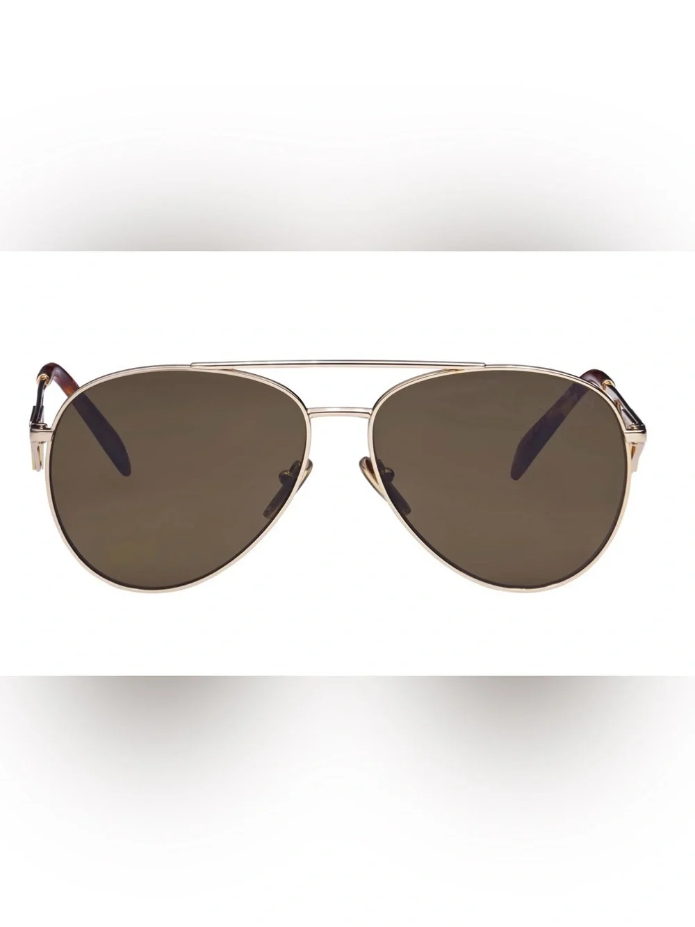 Prada Gold Frame with Brown Lenses and Tortoiseshell Temples Aviator Sunglasses